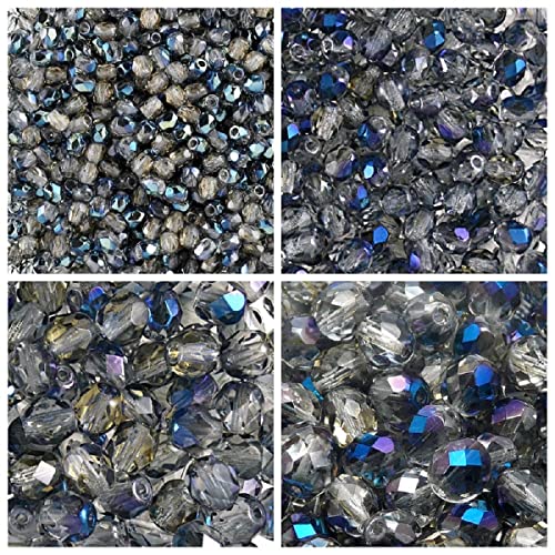 Set aus Tschechischen Fire-Polished Rund Glasperlen in Kristall Blaues Aufflackern Farbe zum Herstellen von Schmuck - Verschiedene Größen 3 mm, 4 mm, 6 mm, 8 mm. Insgesamt 275 Stück. von SCARA BEADS GET INSPIRED