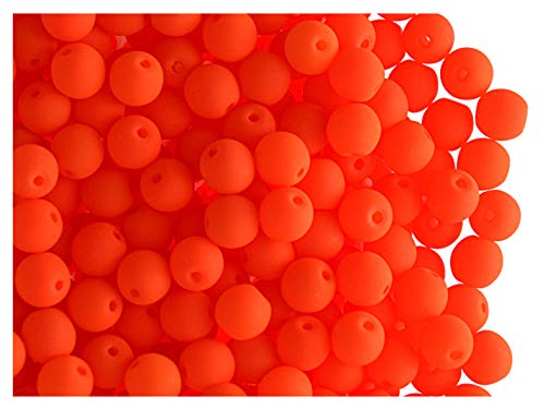 100 Stück Tschechische Glasperlen Rund Gepresst ESTRELA NEON (UV aktiv) 4 mm Orange von Glass Beads