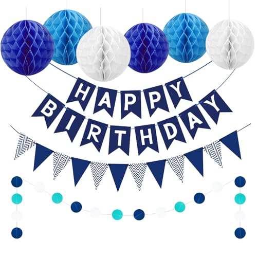 Geburtstagsdeko, Blau Geburtstag Party Deko mit Happy Birthday Girlande, Wimpelkette, Wabenball, Kreis Punkt Girlande Dekoration, Wiederverwendbare Deko Geburtstag für alle Menschen Geburtstagsdeko, Blau Geburtstag Party Deko mit Happy Birthday Girlande, Wimpelkette, Wabenball, Kreis Punkt Girlande Dekoration, Wiederverwendbare Deko Geburtstag für alle Menschen von GlauStalos