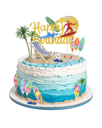 Glavatrix 16 Stück Strand-Thema-Kuchendekorationen, Sommer-Surfbrett, Strandstuhl, Palmen-Kuchenaufsätze für hawaiianische Luau-Ozeangeburtstage, Hochzeit, Pool-Party-Zubehör Glavatrix 16 Stück Strand-Thema-Kuchendekorationen, Sommer-Surfbrett, Strandstuhl, Palmen-Kuchenaufsätze für hawaiianische Luau-Ozeangeburtstage, Hochzeit, Pool-Party-Zubehör von Glavatrix