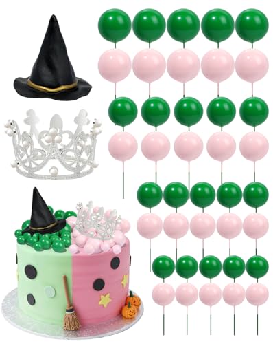 Glavatrix 42 Stück Hexen Geburtstag Kuchen Topper Hexe Thema Party Supplies Grün und Rosa Luftballons Kuchendekoration Prinzessin Kronen und Hexenhüte Set für Kuchen Geburtstag Feiern von Glavatrix