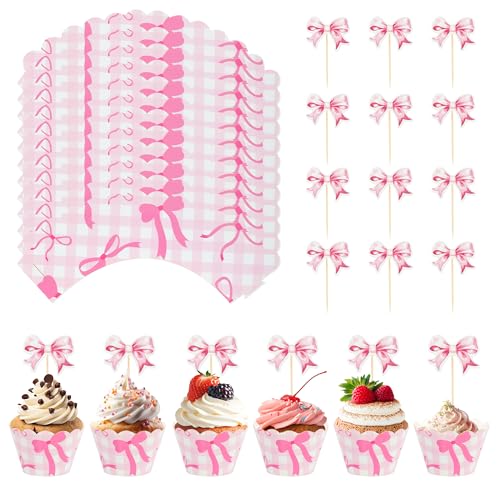 Glavatrix Cupcake-Förmchen und Topper, dekorative Cupcake-Förmchen, Backförmchen für Hochzeit, Braut, Babyparty, Kokette Schleife, Thema, Geburtstagsparty, Muffins, Kuchen, Dessert, Dekoration, 12 Glavatrix Cupcake-Förmchen und Topper, dekorative Cupcake-Förmchen, Backförmchen für Hochzeit, Braut, Babyparty, Kokette Schleife, Thema, Geburtstagsparty, Muffins, Kuchen, Dessert, Dekoration, 12 von Glavatrix