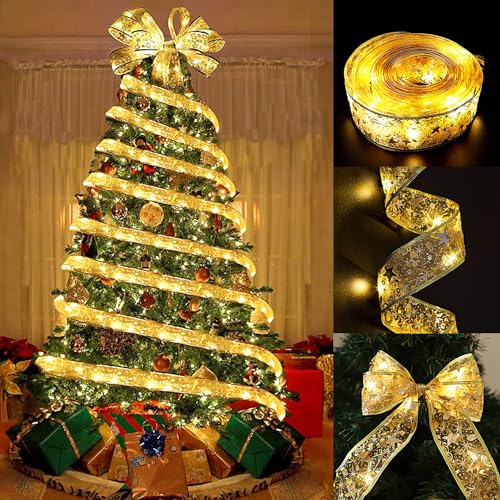 Weihnachtsband Lichter, 10M/32.8FT 100 LEDs Batteriebetrieben Weihnachtslichterketten Band mit 2 Modi, DIY Weihnachtsbaum Deko Lichter für Garten Terrassen, Festliche Deko Weihnachtsband Lichter, 10M/32.8FT 100 LEDs Batteriebetrieben Weihnachtslichterketten Band mit 2 Modi, DIY Weihnachtsbaum Deko Lichter für Garten Terrassen, Festliche Deko von Glaxcidy