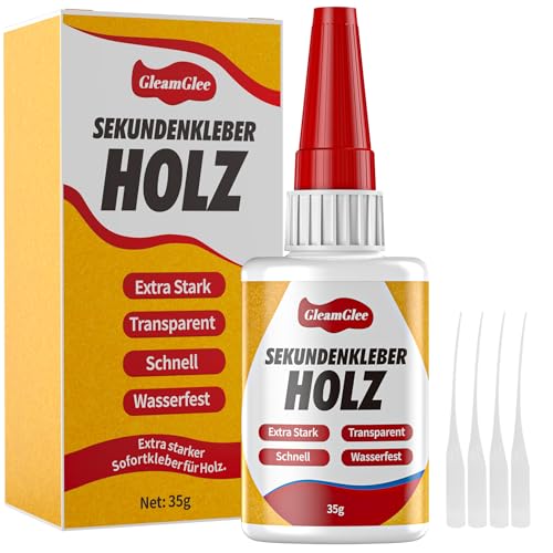 Superkleber für Holz – Extra starker, transparenter & wasserfester Holzkleber für Möbelreparatur, Bastelarbeiten & DIY – Schnell trocknender Kleber für Holz, Metall, Kunststoff & mehr von GleamGlee