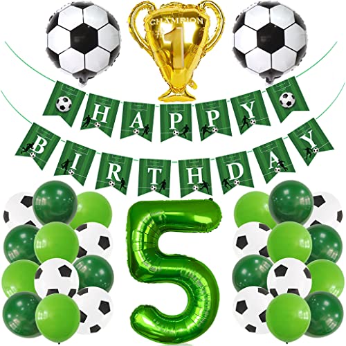 Glecxuy Fußball Geburtstagsdeko 5 Jahr, Fußball Luftballon 5. Geburtstag Junge, Grün Helium Ballon 5. Geburtstag Deko, Fussball Deko Happy Birthday Girlande für 5. Geburtstag Party Deko von Glecxuy