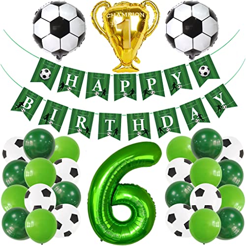 Glecxuy Fußball Geburtstagsdeko 6 Jahr, Fußball Luftballon 6. Geburtstag Junge, Grün Helium Ballon 6. Geburtstag Deko, Fussball Deko Happy Birthday Girlande für 6. Geburtstag Party Deko von Glecxuy