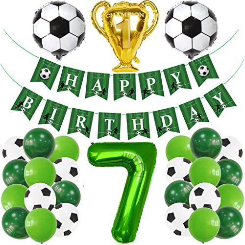 Glecxuy Fußball Geburtstagsdeko 7 Jahr, Fußball Luftballon 7. Geburtstag Junge, Grün Helium Ballon 7. Geburtstag Deko, Fussball Deko Happy Birthday Girlande für 7 Geburtstag Party Deko von Glecxuy