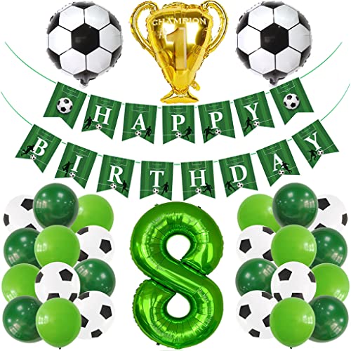 Glecxuy Fußball Geburtstagsdeko 8 Jahr, Fußball Luftballon 8. Geburtstag Junge, Grün Helium Ballon 8. Geburtstag Deko, Fussball Deko Happy Birthday Girlande für 8 Geburtstag Party Deko von Glecxuy
