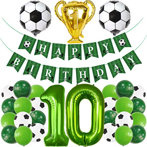 Glecxuy Fußball Luftballons 10. Geburtstag Deko, Fußball Geburtstagsdeko 10 Jahr, Ballon 10. Geburtstag Fussball Deko Junge, Happy Birthday Girlande für 10. Geburtstag Fussball Party Deko von Glecxuy