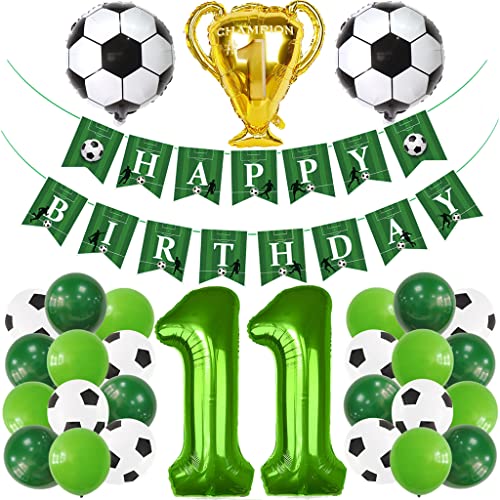 Glecxuy Fußball Luftballons 11. Geburtstag Deko, Fußball Geburtstagsdeko 11 Jahr, Ballon 11. Geburtstag Fussball Deko Junge, Happy Birthday Girlande für 11. Geburtstag Fussball Party Deko von Glecxuy