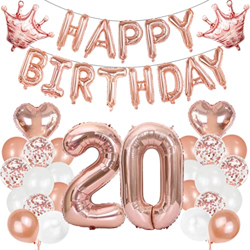 Glecxuy Luftballon 20. Geburtstag Deko, Rosegold Luftballons Geburtstagsdeko 20 Jahre, Folienballons 20 Geburtstag Frauen, Helium Ballon Happy Birthday Girlande für 20. Geburtstag Party Deko von Glecxuy