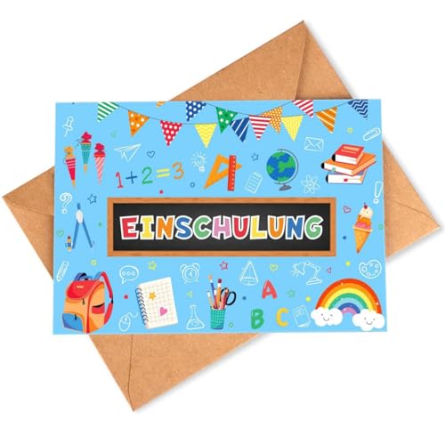 Gleemix 6 Stück Einladungskarten Einschulung mit Umschlägen zum Schulanfang, Einladung Einschulung für Mädchen Jungen zum Ausfüllen, 1. Schultag Einladungen Schuleinführung von Gleemix