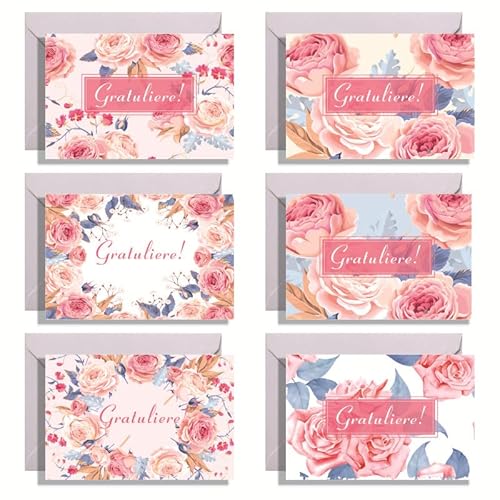 Geburtstagskarten Set mit Umschlag, 6 Stück Blanko Glückwunschkarten, Geburtstag Klappkarten, Glückwunschkarten zum Geburtstag für Frauen und Männer Geburtstagskarten Set mit Umschlag, 6 Stück Blanko Glückwunschkarten, Geburtstag Klappkarten, Glückwunschkarten zum Geburtstag für Frauen und Männer von Gleemix