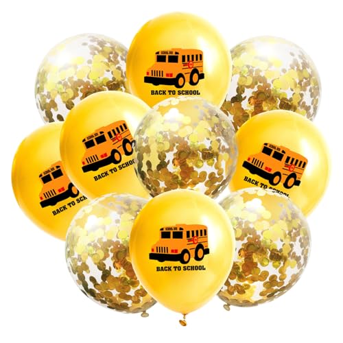 Gleemix 10 Stück Schulbus Luftballons Einschulung mit Gold Konfetti, Schulbus Luftballons Schulanfang, Deko Einschulung Junge, Luftballons Schulanfang für Schulkind 2025 Junge, Gelb von Gleemix