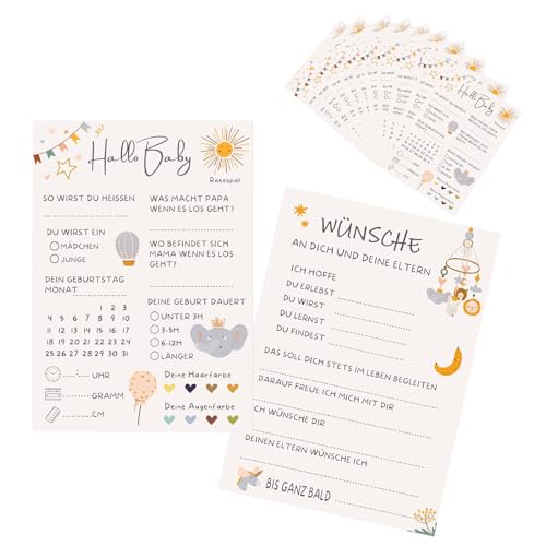 Gleemix 10 x Babyparty Spiele Karten, Tolles Spiel für Gender Reveal, Babyparty Karten zum Ausfüllen für Mädchen und Jungen, Beidseitig Bedruckt, Deutsch, mit Elefante Design Gleemix 10 x Babyparty Spiele Karten, Tolles Spiel für Gender Reveal, Babyparty Karten zum Ausfüllen für Mädchen und Jungen, Beidseitig Bedruckt, Deutsch, mit Elefante Design von Gleemix