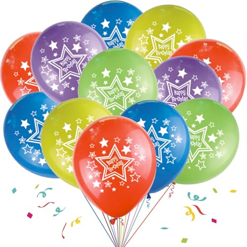 Gleemix 20 Stück Happy Birthday Ballon, 12 Zoll Luftballons Geburtstag Verdickung, Bunt Happy Birthday Luftballon, Latex Ballons Geburtstag für Kindergeburtstag Erwachsene Mädchen Junge (Stern) von Gleemix