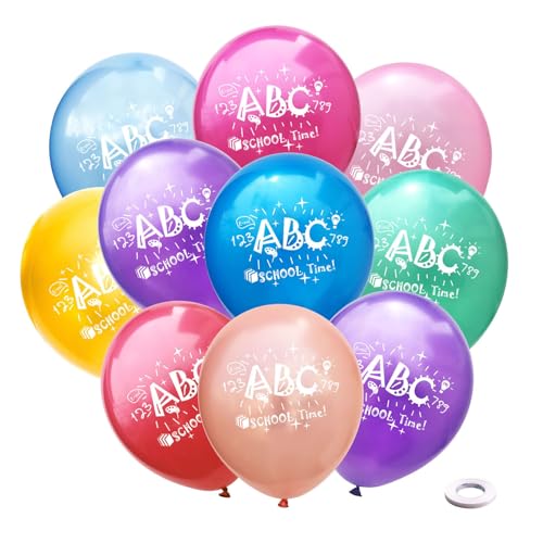 Gleemix 2025 Luftballons Einschulung, 10 Stück Einschulung Deko Luftballons, Bunt Schulkind Luftballons, Schulanfang Deko Set mit ABC 123 Latex Ballons, Schuleinführung Deko für Junge Mädchen von Gleemix