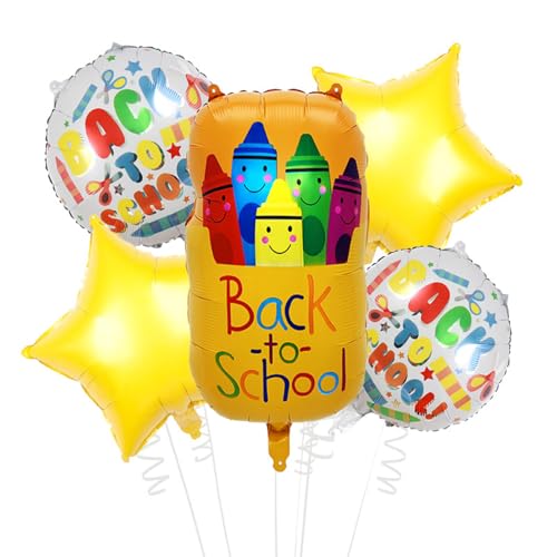 Gleemix 2025 Luftballons Einschulung Set, 5 Stück Schulanfang Deko Folienballon Gelb, Einschulung Deko Schulkind 2025 Ballons, Schulanfang Luftballons für Mädchen und Junge von Gleemix