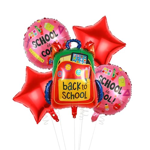 Gleemix 2025 Luftballons Einschulung Set, 5 Stück Schulanfang Deko Folienballon Rot, Einschulung Deko Schulkind 2025 Ballons, Schulanfang Luftballons für Mädchen und Junge von Gleemix