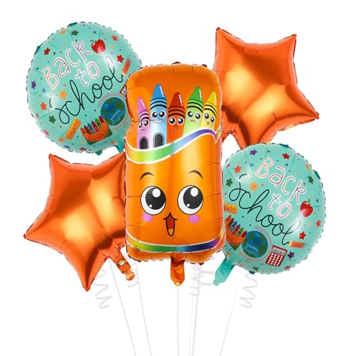 Gleemix 2025 Luftballons Einschulung Set, 5 Stück Schulanfang Deko Folienballon Orange, Einschulung Deko Schulkind 2025 Luftballons, Schulanfang Luftballons für Mädchen und Junge von Gleemix