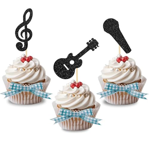 Gleemix 24 Stück Musik Cupcake Topper Doppelseitige Glitzer, Schwarz Musikinstrument Cupcake Topper, Gitarre Mikrofon Noten Kuchen Deko für Rock Musik Konzert, Baby Shower, Hochzeit Geburtstag Torten Gleemix 24 Stück Musik Cupcake Topper Doppelseitige Glitzer, Schwarz Musikinstrument Cupcake Topper, Gitarre Mikrofon Noten Kuchen Deko für Rock Musik Konzert, Baby Shower, Hochzeit Geburtstag Torten von Gleemix