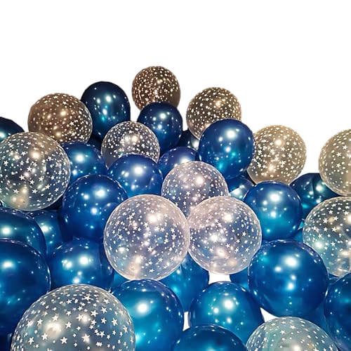 Gleemix 50 Stück Luftballons Blau Metallic Helium, 10 Zoll Blaue Luftballons Schleierkraut Blau Latex Ballons, Geburtstagsdeko für Baby Shower, Junge Mädchen Geburtstag, Hochzeit Jubiläum, Graduation von Gleemix