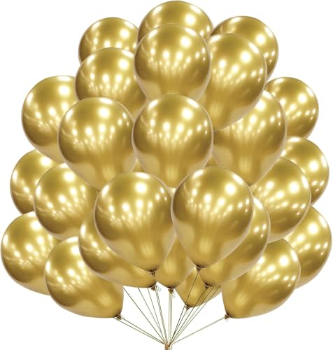 Gleemix 50 Stück Luftballons Gold, 10 Zoll Goldene Luftballons Metallic, Geburtstagsdeko Ballons Gold, Goldene Ballons für Geburtstag, Hochzeit, Babyparty Deko von Gleemix