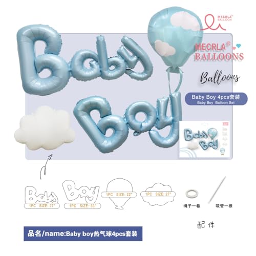 Gleemix Baby Boy Deko Luftballons Blau, 4 Stück Baby Shower Deko Folienballon, Babyparty Deko Junge, Its a Boy, Baby Boy Luftballon für Gender Reveal, Babyparty von Gleemix