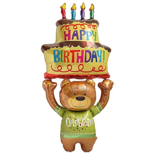 Gleemix Folienballon Happy Birthday Torten XXL, Bären Helium Ballons Geburtstag, Aufblasbare Torte Folienballon Geburtstag, Geburtstagsballons für Party Layout Ballon entzückende Tierballon Ballondeko von Gleemix