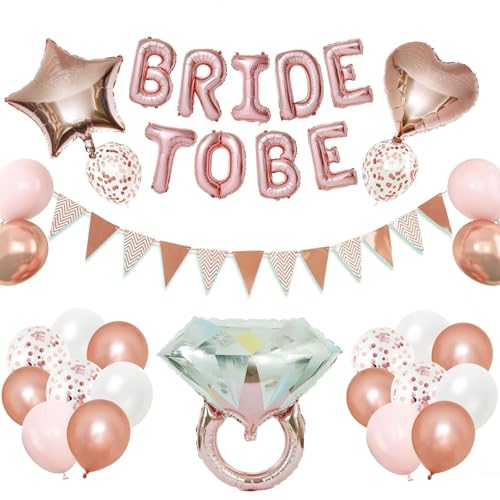 Gleemix Bride to Be Deko Luftballons Set, JGA Deko Folienballon Roségold, Junggesellenabschied Frauen Deko, Bride to be Ballon für Brautparty, Heiratsantrag, Verlobung von Gleemix