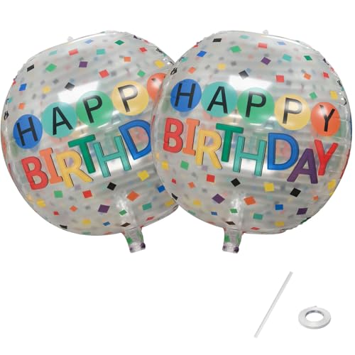 Gleemix Bunt Happy Birthday Luftballon, 2 Stück Runde Folienballon Geburtstag mit Konfetti für Kinder Junge Mädchen und Erwachsene von Gleemix