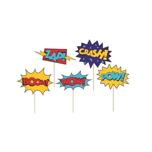 Gleemix Cupcake Topper 10 Stück Set, 5 Verschiedene Designs, Boom Pow Wow Zap Crash, Party Tortendekoration, 10 Stück von Gleemix