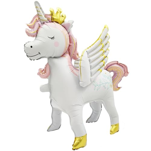 Gleemix Einhorn Luftballon, 3D Folienballon Einhorn Stehend, Einhorn Deko Kindergeburtstag, Einhorn Ballon mit Flügeln, Einhorn Geburtstagsdeko für Mädchen Kinder von Gleemix