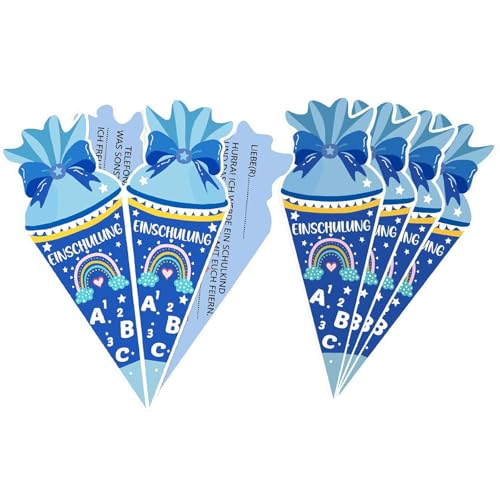 Gleemix Einladung Einschulung Junge, 10 Stück Einladungskarten Einschulung Junge, Blau Schultüte Jungen mit Namen, Einladung Schulanfang für Grundschüler, Kinder, Mädchen und Jungen von Gleemix