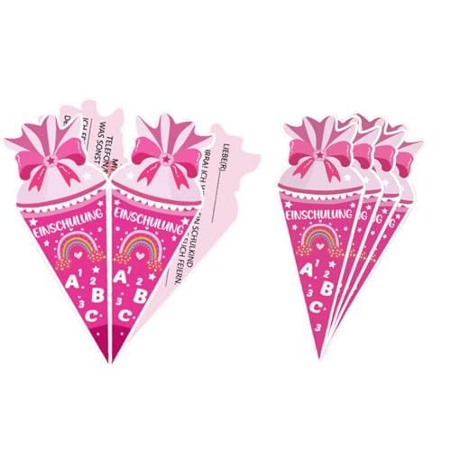 Gleemix Einladung Einschulung Mädchen, 10 Stück Einladungskarten Einschulung Mädchen, Rosa Einladungskarten Schulanfang mit Namen, Einladung Schulanfang für Grundschüler, Kinder von Gleemix