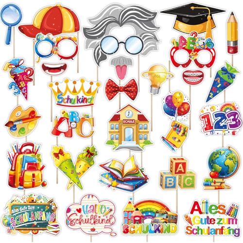 Gleemix Einschulung Deko Fotobox Requisiten 30 Stück, Back to School Photo Booth Requisiten, Papier Foto Requisiten für Schulanfang Deko, Schule Motto Party Supplies Foto von Gleemix