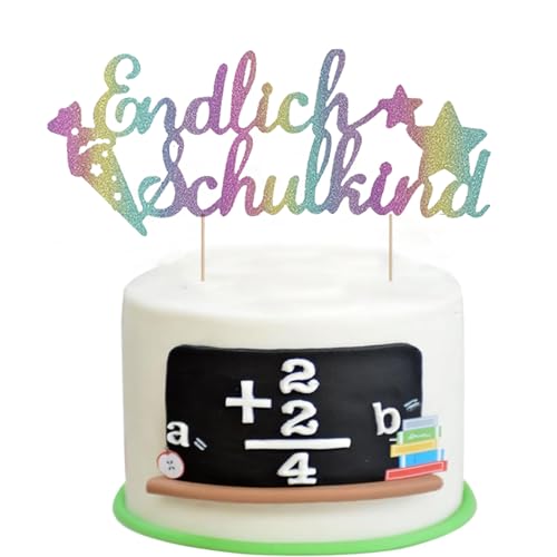 Gleemix Endlich Schulkind Cake Topper Rosa, Glitzer Schulanfang Tortendeko Einschulung Torten Deko, Schulkind 2025 Kuchen Deko, Zuckertüte Kuchendeko für Junge Mädchen Schuleinführung Party Dekoration von Gleemix