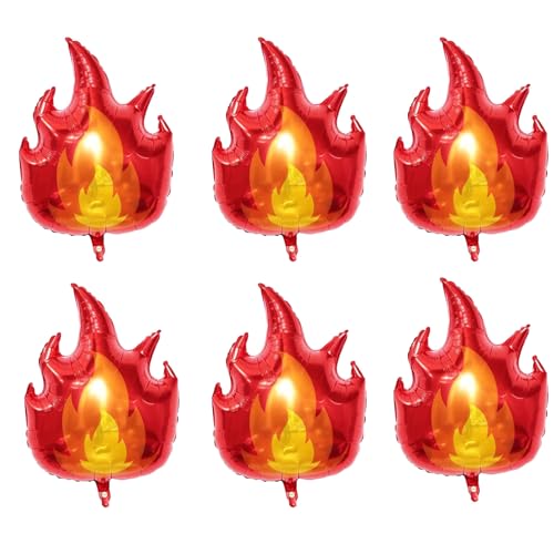 Gleemix Flamme Folienballon, 6 Stück Rot Gelb Flammenballons, XXL Helium Luftballons Feuerwehr, Feuerwehr Geburtstag Deko für Kinder Party, Feuerwehrmann Thema Party von Gleemix