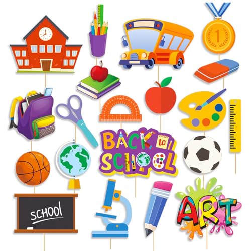 Gleemix Foto Requisiten für Einschulung Deko, 20 Stück Schulanfang Foto Accessoires, Schuleinführung Deko Set, Einschulung Photo Booth für Schulstart Deko von Gleemix