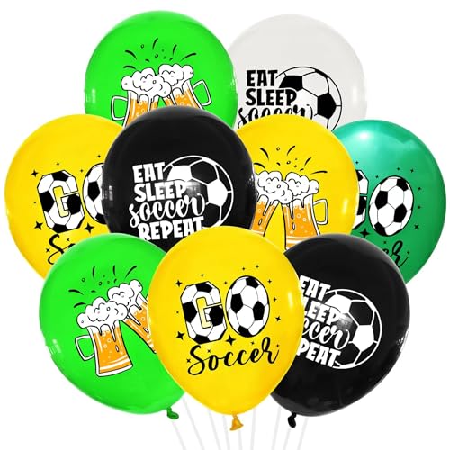 Gleemix Fußball Latexballons, 18 Stück, Schwarz-Gelb-Grün, Bier- und Soccer-Design von Gleemix