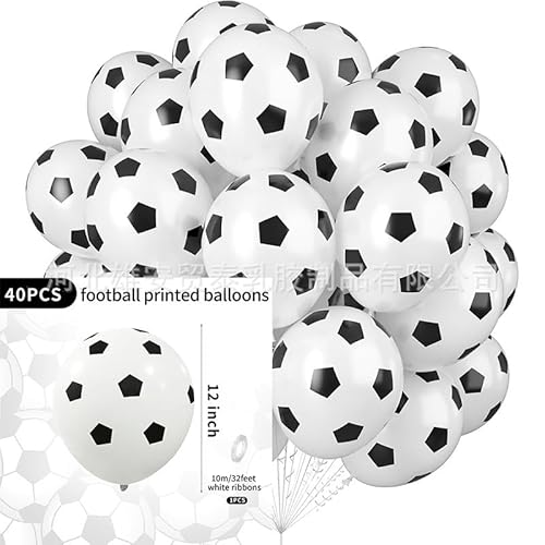 Gleemix Fußball Luftballons, 40 Stück 12 Zoll Latex Ballons, Fussball Ballon Helium, Soccer Ballons für Junge Kinder Geburtstag WM Sport Thema Party Dekoration von Gleemix