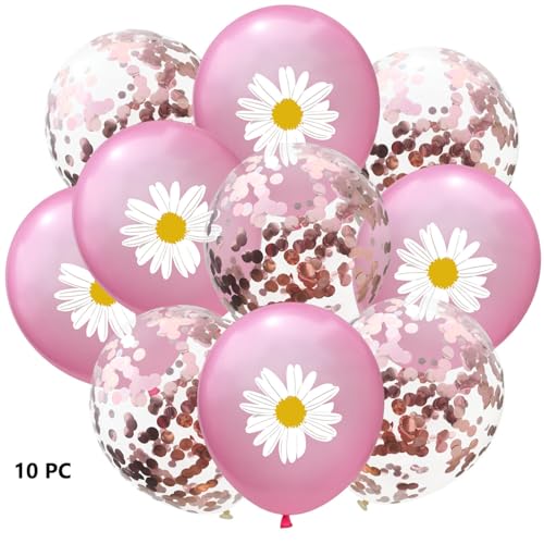 Gleemix Gänseblümchen Ballons Rosa Set, 10 Stück 12 Zoll Rosa Gänseblümchen Deko Luftballons, Pink Luftballons mit Gänseblümchen Motiv, Pink Blumen Ballons für Babyparty, Hochzeit, Geburtstag von Gleemix