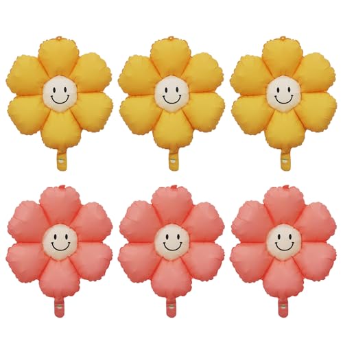 Gleemix Gänseblümchen Ballons mit Smiley, 6 Stück Blumen Luftballons, Folienballon Blume, Gelb und Rosa, 45x65cm, Gänseblümchen Deko für Geburtstags Hochzeit Party Gleemix Gänseblümchen Ballons mit Smiley, 6 Stück Blumen Luftballons, Folienballon Blume, Gelb und Rosa, 45x65cm, Gänseblümchen Deko für Geburtstags Hochzeit Party von Gleemix
