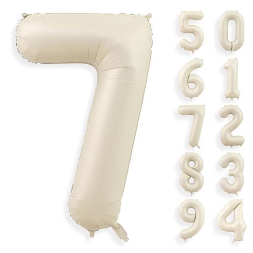 Gleemix Geburtstag Zahlen Luftballon 7 Jahre, 40 Zoll Beige Luftballon 7. Geburtstag, Riesen Folienballon 7, Ballon Zahl Deko, für Jungen und Mädchen Geburtstagdeko von Gleemix