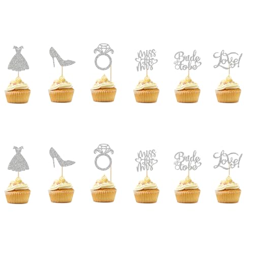 Gleemix Glitzer Tortendeko Hochzeit mit Brautkleid, Schuh, Ring, Miss to Mrs, Bride to Be und Love, 12Stk Silber Cupcake Topper für Verlobung Hochzeiten Thema Party, Brautdusche Kuchen Deko Hochzeit Gleemix Glitzer Tortendeko Hochzeit mit Brautkleid, Schuh, Ring, Miss to Mrs, Bride to Be und Love, 12Stk Silber Cupcake Topper für Verlobung Hochzeiten Thema Party, Brautdusche Kuchen Deko Hochzeit von Gleemix
