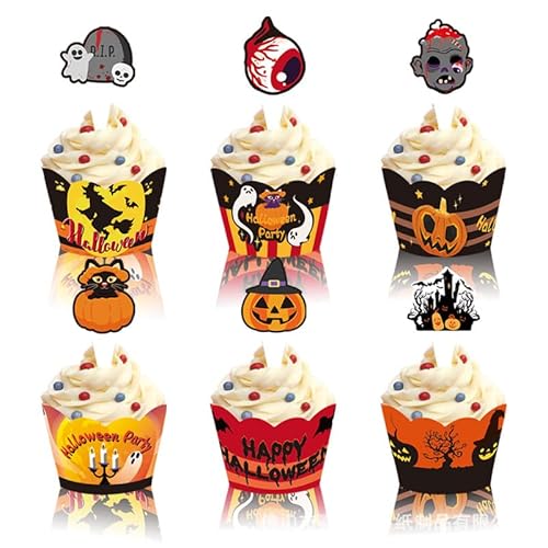 Gleemix Halloween Cupcake Toppers Wrappers 24 Stück Halloween Cupcake Dekor Muffins Kuchen Deko Kürbis Ghost Fledermäuse Horror Cupcake Topper Dekor für Mottopartys Kuchen Muffins Desserts Gleemix Halloween Cupcake Toppers Wrappers 24 Stück Halloween Cupcake Dekor Muffins Kuchen Deko Kürbis Ghost Fledermäuse Horror Cupcake Topper Dekor für Mottopartys Kuchen Muffins Desserts von Gleemix