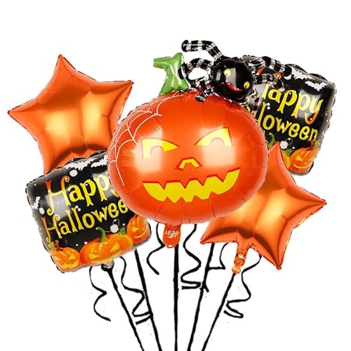Gleemix Halloween Folienballon Set, 5 Stück Halloween Kürbis Luftballons, Kürbis Spinne Folienballon, HalloweenBallon für Party Deko von Gleemix
