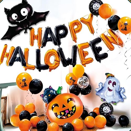 Gleemix Halloween Luftballons Set, Happy Halloween Luftballon Girlande, Geistern Fledermaus Foilenballons, HalloweenBallons für Party Deko, Fotorequisiten Gleemix Halloween Luftballons Set, Happy Halloween Luftballon Girlande, Geistern Fledermaus Foilenballons, HalloweenBallons für Party Deko, Fotorequisiten von Gleemix