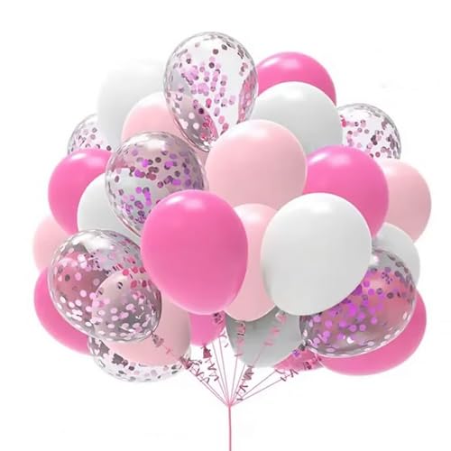 Gleemix Luftballons Rosa Weiß und Luftballons Konfetti, 38 Stück Pink Ballons Geburtstag Mädchen, Ballons Rosa für Geburtstagsdeko Mädchen, Boho Hochzeit, Brautparty, Baby Shower von Gleemix