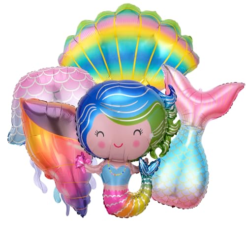 Gleemix Meerjungfrau Luftballon, Meerjungfrauenschwanz, Muschel Schwanz Ballon, Runde Meerjungfrau Helium Ballon, Meerjungfrau Geburtstag Deko Luftballon für Unterwasserwelt Meerjungfrau Deko von Gleemix